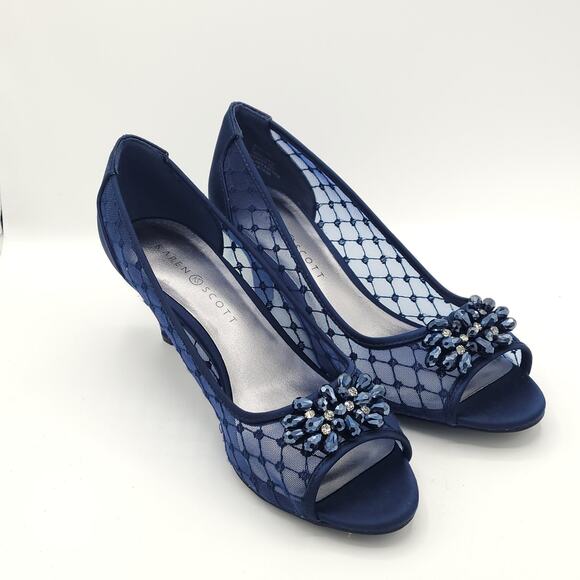 Karen Scott Womens Maralyn peep toe Navy Evening Heels Shoes women's size 8 - Picture 3 of 9